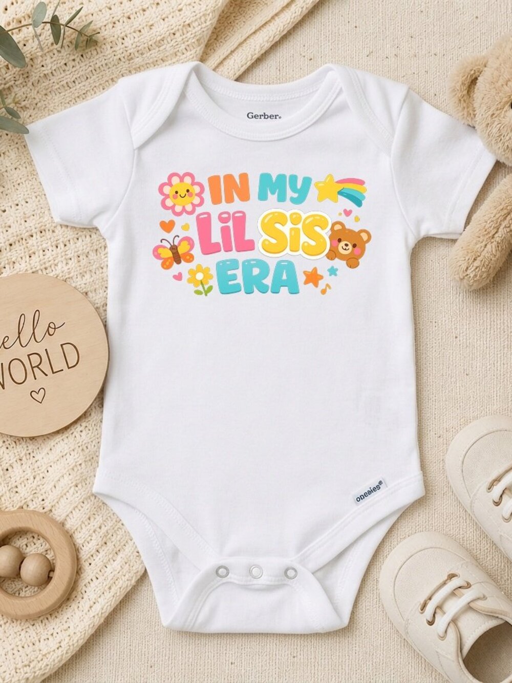 Retro Lil Sis Long Sleeve Natural Baby Gift Bodysuit ONESIE®